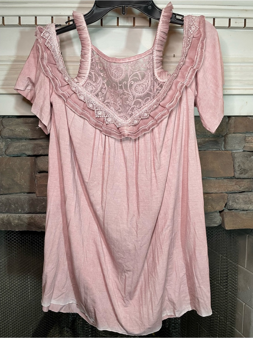 POL Pink Lace-Embroidered Ruffle Top